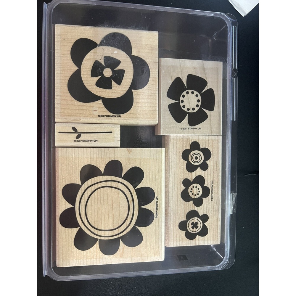 Stampin' Up! Retired Big Blooms Flowers Wood Mount Rubber Stamp Set - Set of 5